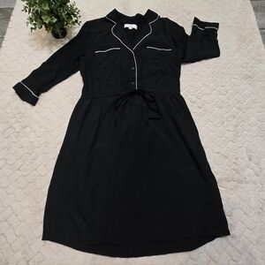 LOFT Black and White Trim Collared Long Sleeve Dress, Size Medium